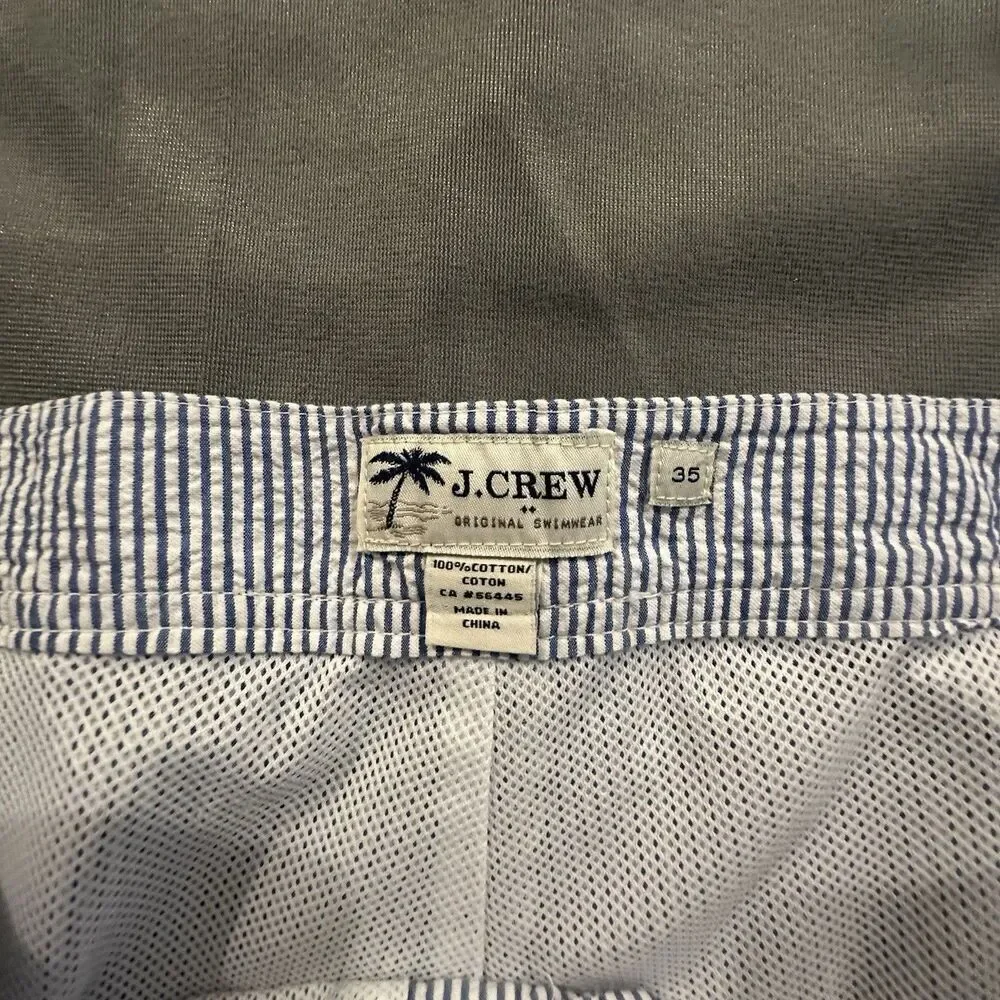 J.Crew Seersucker Board Short Mens 35 Striped Lined Swim Trunks Beach Pool Blue